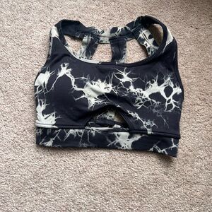 Black and White Tie-Dye Sports Bra